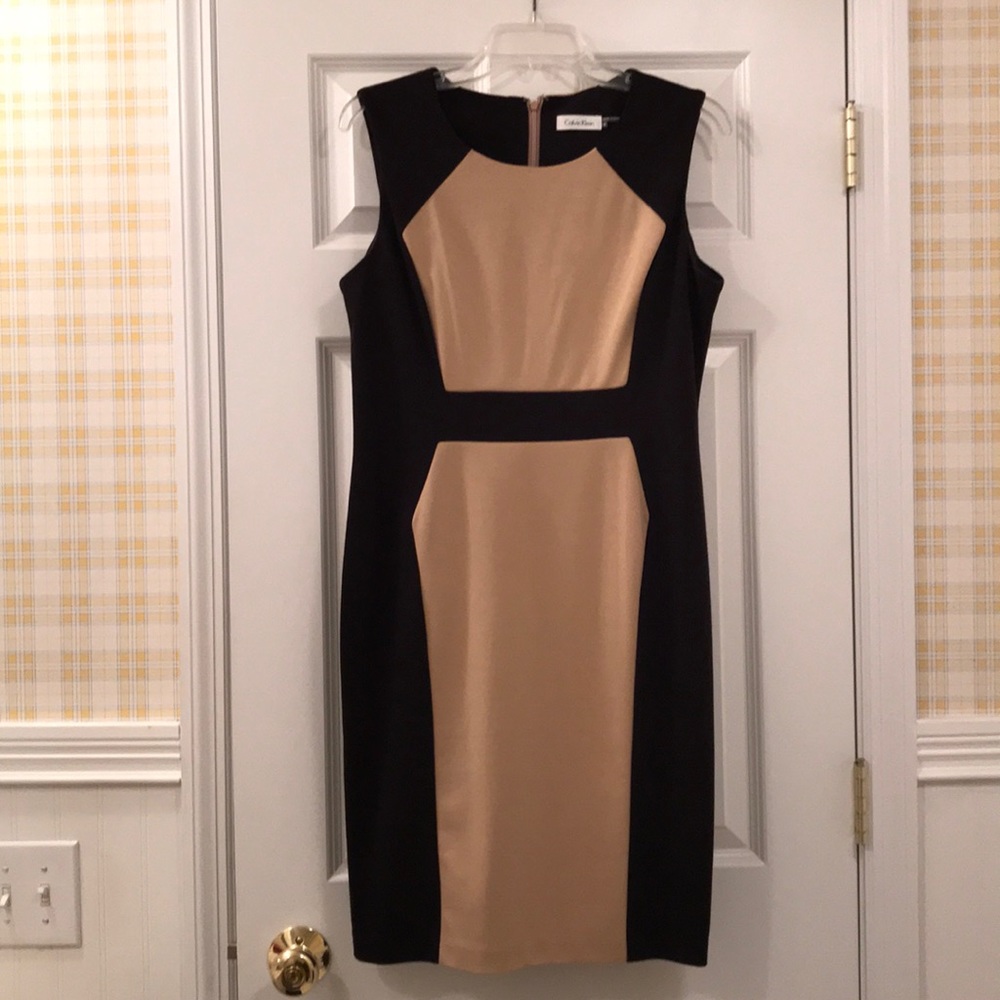 Calvin Klein sleeveless dress, black/tan